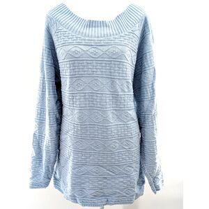 Nuggets Baby Blue Vintage Cable Knit 100% Cotton Boat Neck Sweater Size L/XL